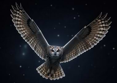 Owl in flight at night