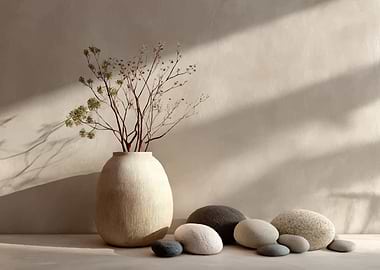 Minimalist Vase with Dried Flowers and Stones