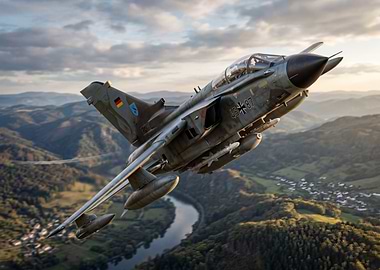 German Tornado Jet Flying Over Landscape