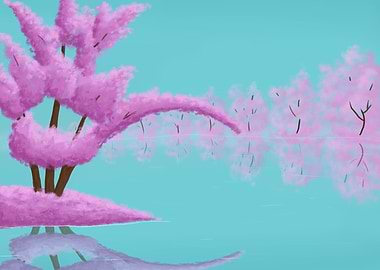 Pink Cherry Blossoms Reflected in Water