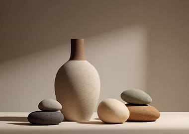 Minimalist Still Life with Vase and Stones