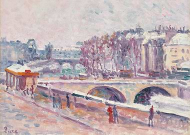 Snowy Parisian Bridge Scene