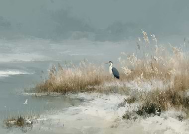 Heron in a Snowy Landscape