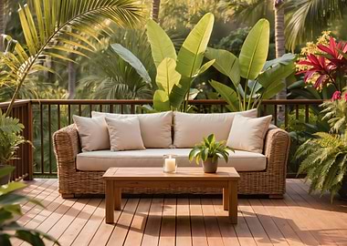Tropical patio furniture with lush greenery