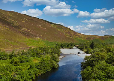 Scenic River Valley with Vehicle