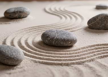 Zen Garden with Raked Sand and Stones
