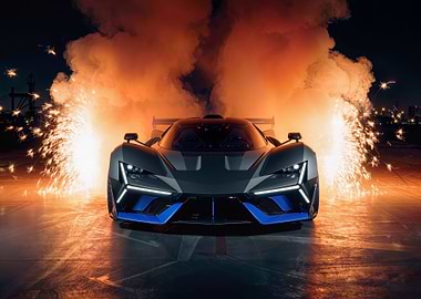 Futuristic Sports Car with Fireworks