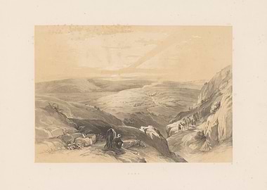 Landscape with figures and caravan