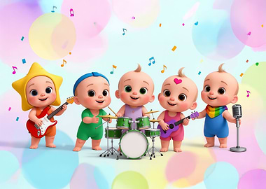 Cute Babies Band Playing Music