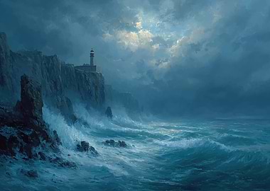 Stormy Lighthouse on a Cliff