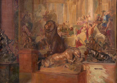 Ancient Scene with Lions and Figures