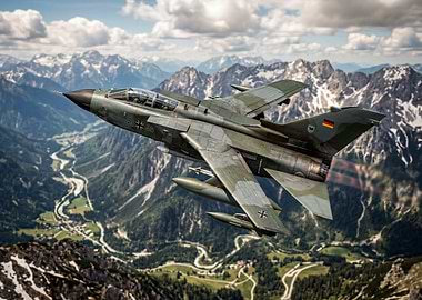 German Tornado Jet Flying Over Mountains