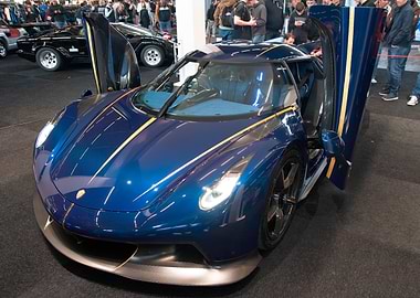 Blue Carbon Fiber Hypercar with Doors Open