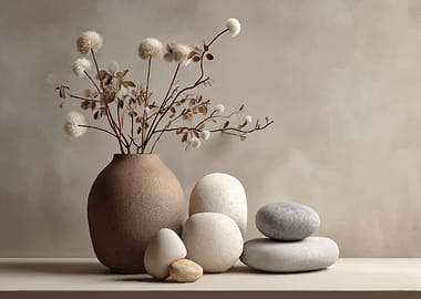 Vase with Flowers and Stones