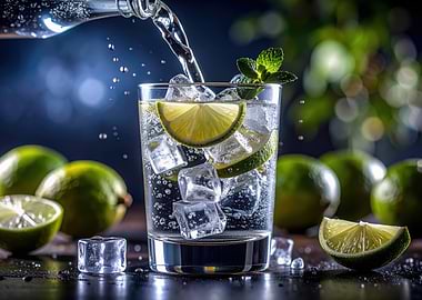 Gin and Tonic with Limes and Mint