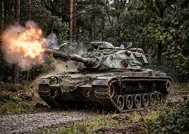 Tank firing in a forest
