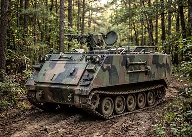 Military Armored Vehicle in Forest