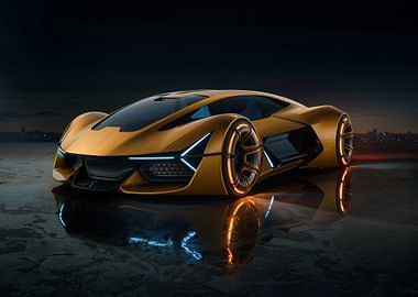 Futuristic Golden Sports Car