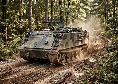 Armored Vehicle on a Forest Road