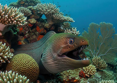 Moray Eel in Coral Reef