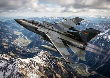 German Tornado Jet Flying Over Mountains
