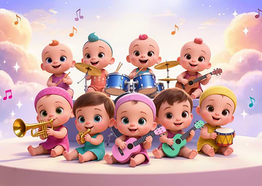 Cute Babies Playing Musical Instruments