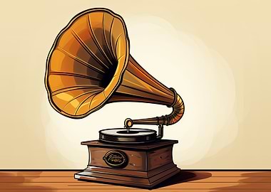 Vintage Gramophone on Wooden Surface