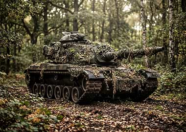 Camouflaged Tank in Forest