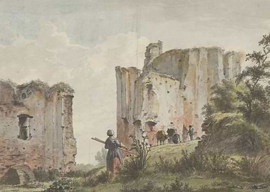 Ruined Castle with Figures and Cattle