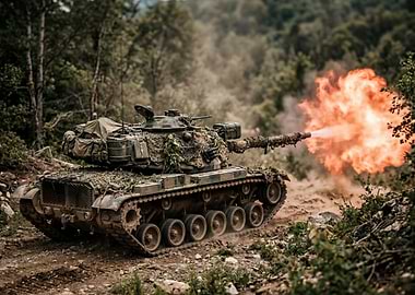 Tank firing in a forest