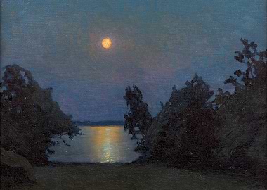 Moonlit Lake Landscape Painting