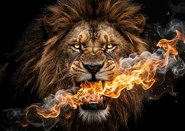 Lion breathing fire