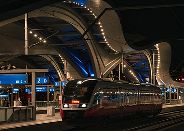 ÖBB Passenger Train at Graz Main Station at Night