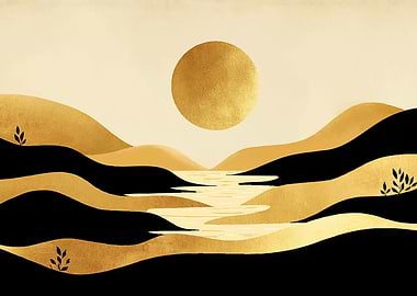 Golden Landscape with Sun and River