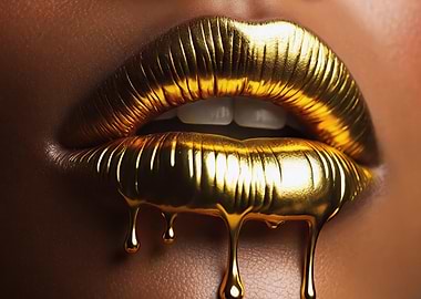 Golden Lips Dripping Liquid Gold