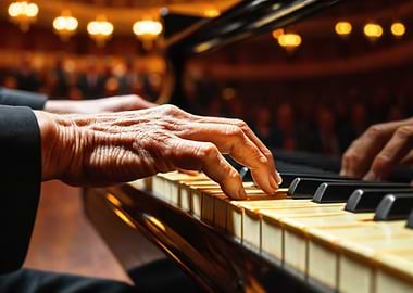 Close-up of hands playing a piano