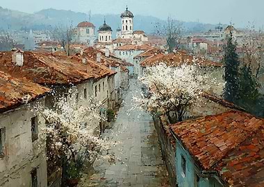 European City Street in Bloom