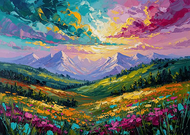 Vibrant Mountain Landscape Painting