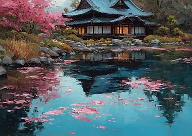 Japanese Garden with Cherry Blossoms