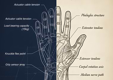 Anatomical and Mechanical Hand Diagram