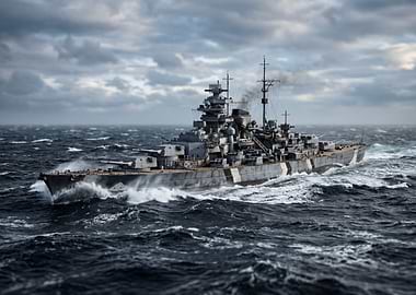 Battleship Bismarck in rough seas