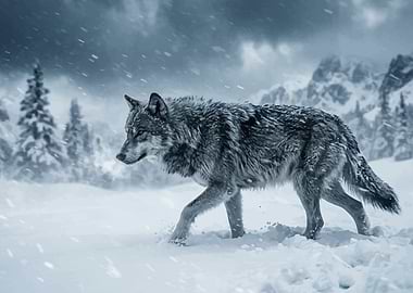 Wolf in a Snowy Landscape