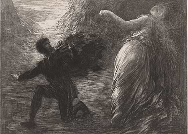 Man Carrying Burden Towards a Figure