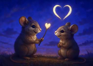 Two mice in love under the night sky