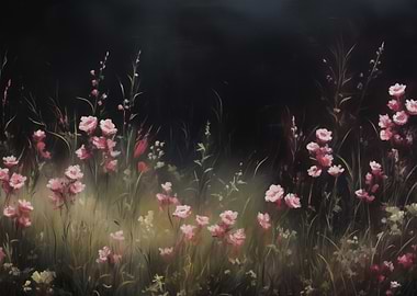 Pink Flowers in Dark Field