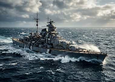 Battleship in rough seas