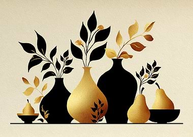 Abstract Floral Vases and Pears