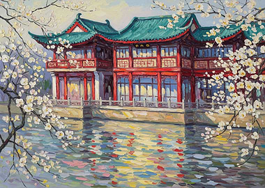 Traditional Asian Pavilion by Water