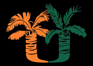 University of Miami Hurricanes Poster, Stylized U Palm Trees Art, Bold Sports Wall Print
