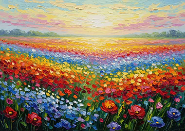 Vibrant Poppy Field Under a Sunset Sky
